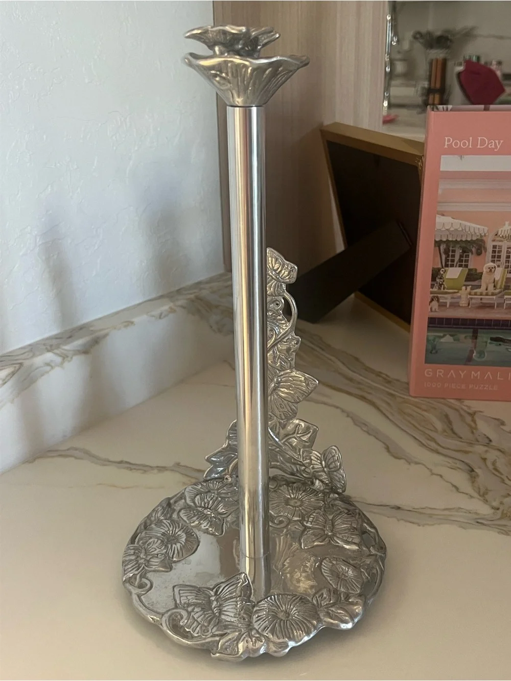Arthur Court Silver Floral & Butterfly Paper Towel Stand